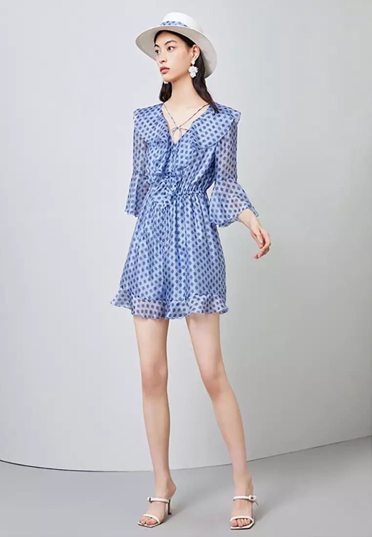 Polka Dot V-Neck Ruffle Top