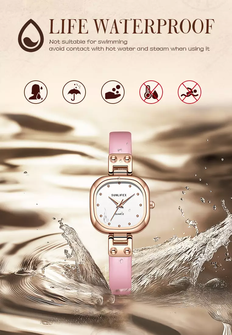 Jam Tangan Wanita Original Gaya Korea Tali Kulit Simple Anti Air Jam Tangan Cewek pink white