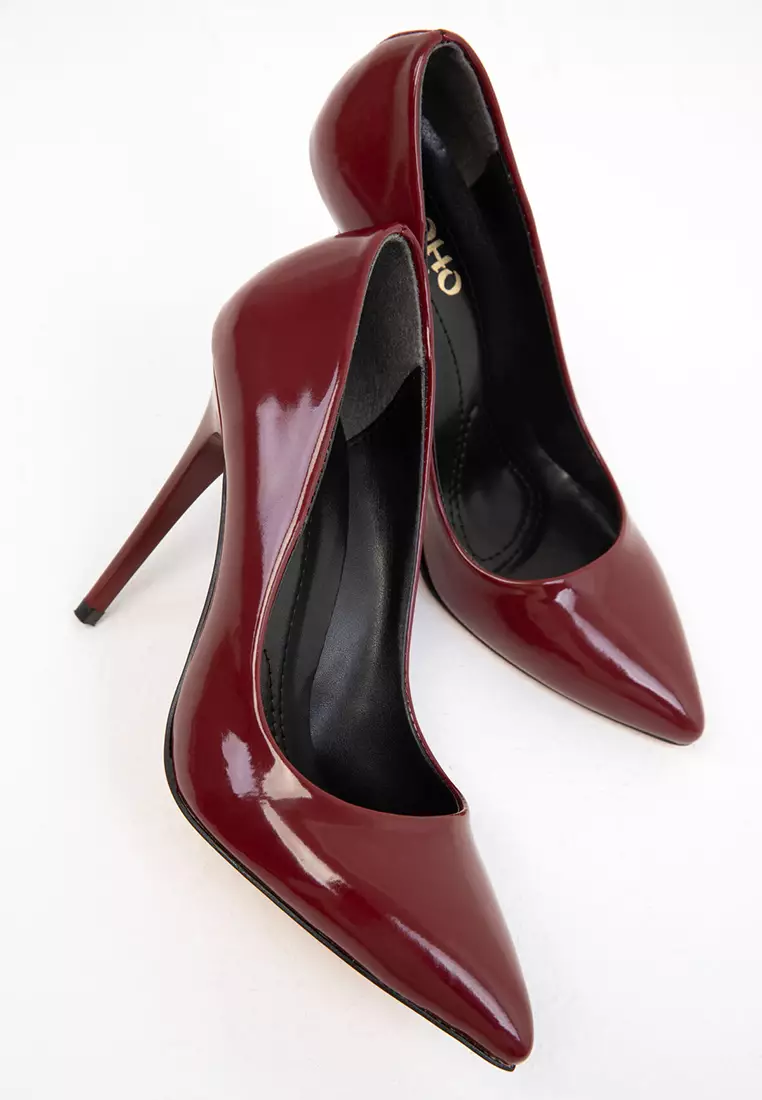 Claret Red Patent Leather 1972 Model Classic Women's Heeled Shoes