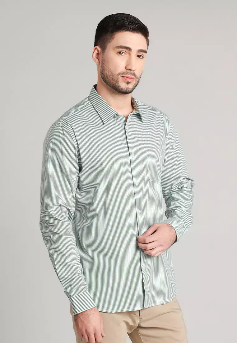 MOC Kemeja Lengan Panjang Stripes Pria Myles - Teal