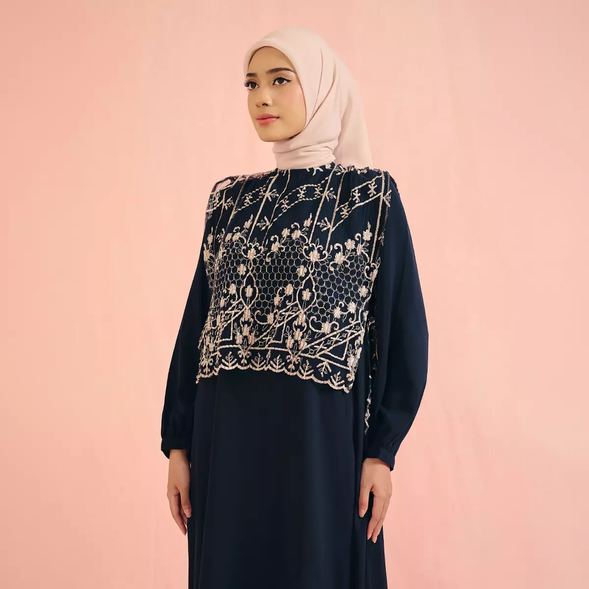 [Raya Collection] ZM Zaskia Mecca - Briaza Gamis Wanita Navy | Jejak Teduh Series Arta Pusaka | Koleksi Ramadhan Series