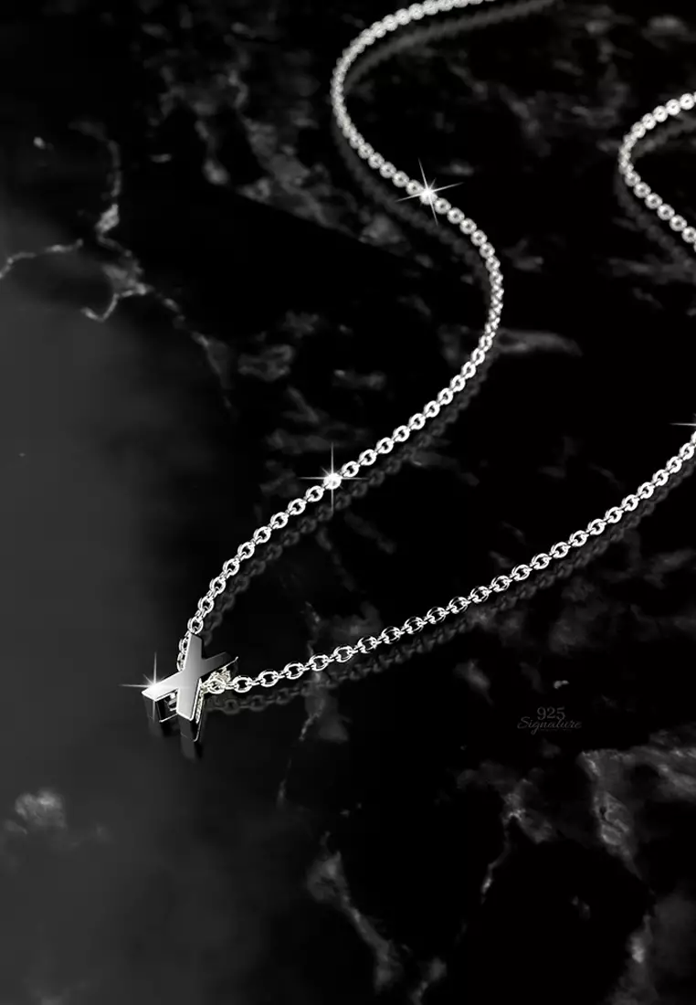 Solid 925 Sterling Silver Initial Alphabet Letter Necklace  - X