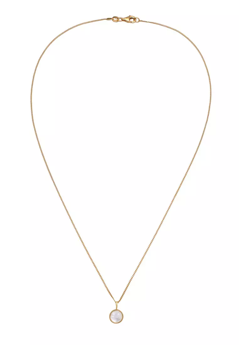 Kalung Perhiasan Perak 925 Wanita White Moonstone Gold Plated