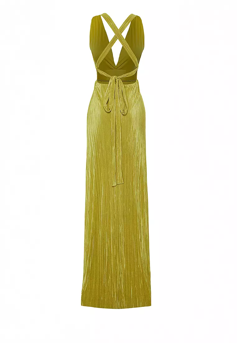 A-Cut Belted Lined Long Elegant Evening Dress