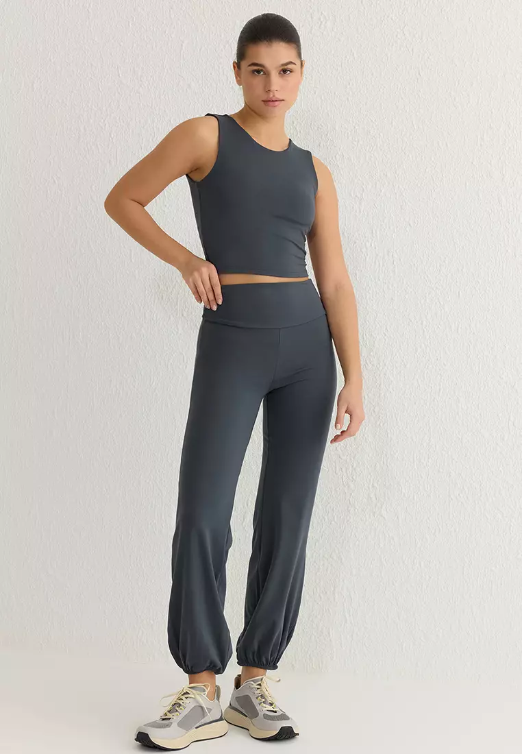 Anthracite Brushed Soft Fabric Reflective Printed Sports Knitted Tracksuit Bottoms THMSS25EA00004