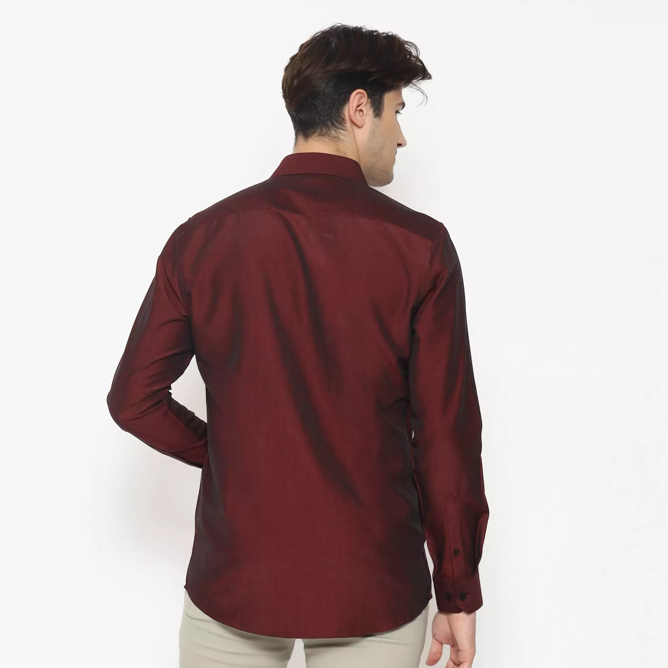 MAGINOT Kemeja Pria Basic Polos Panjang DARK MAROON VER 1