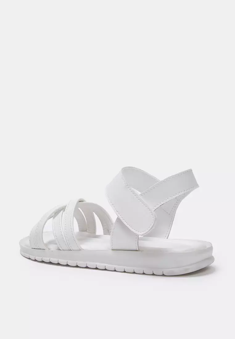 White Velcro Strap Big/Little Girls Kids Sandals Takss25Sd00040