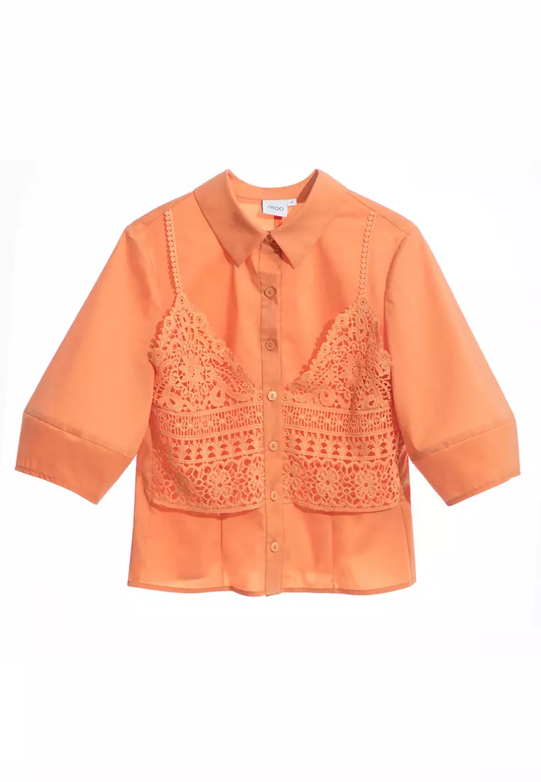 Fake Two Piece Lantern Sleeve Blouse