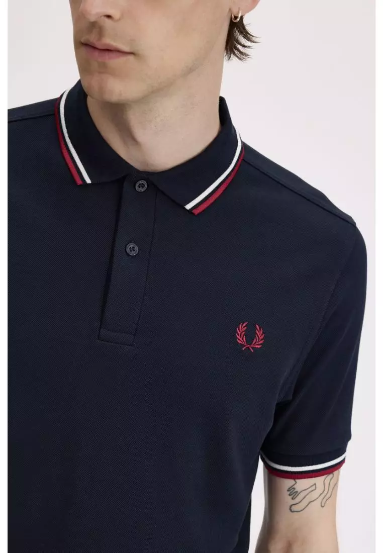 Fred Perry M3600 Twin Tipped Fred Perry Shirt (Navy / Snow White / Burnt Red)