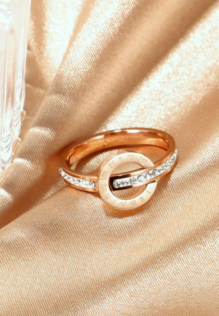 Athena 羅馬數字雙環玫瑰金戒指