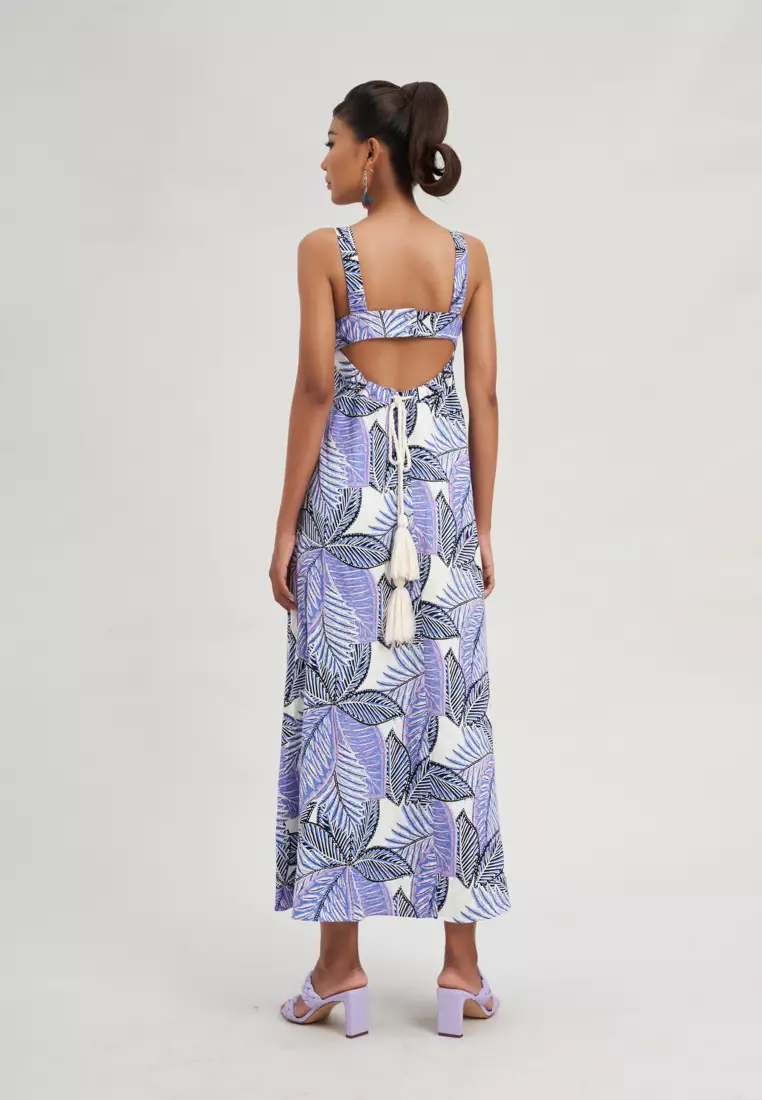 PURPLE TROPICAL LINEN DRESS