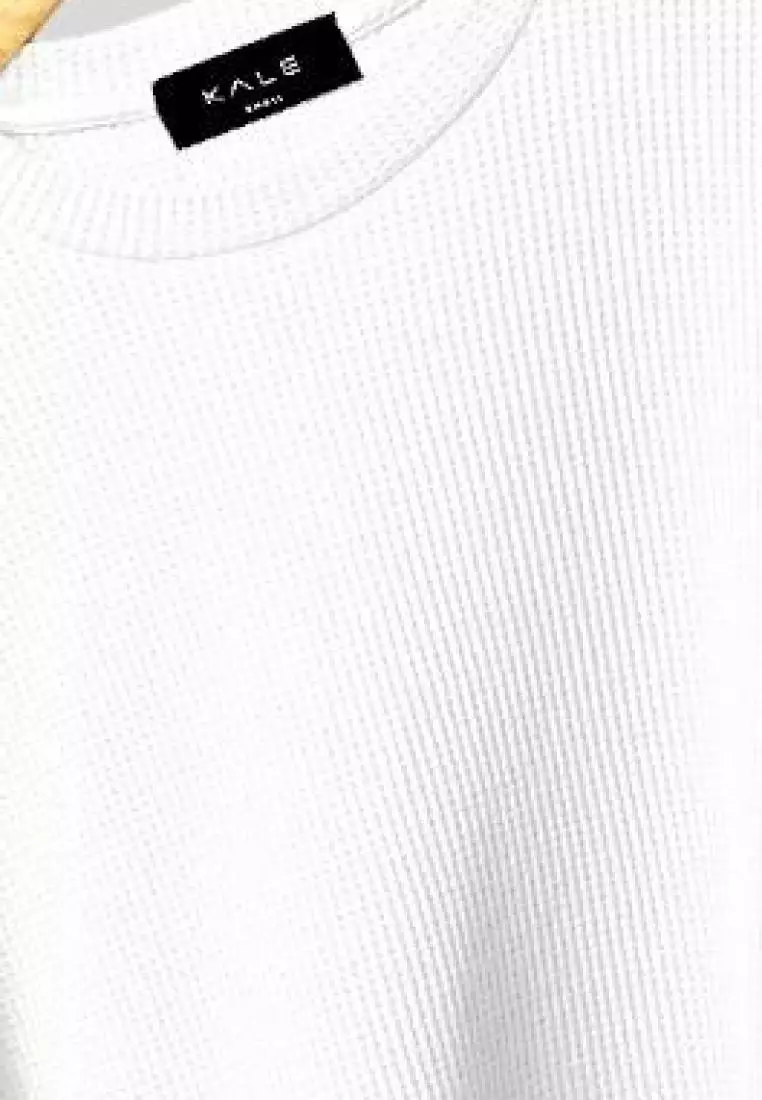 Kale Raffle White / Kaos Polos Tekstur Lengan Panjang Pria / Unisex