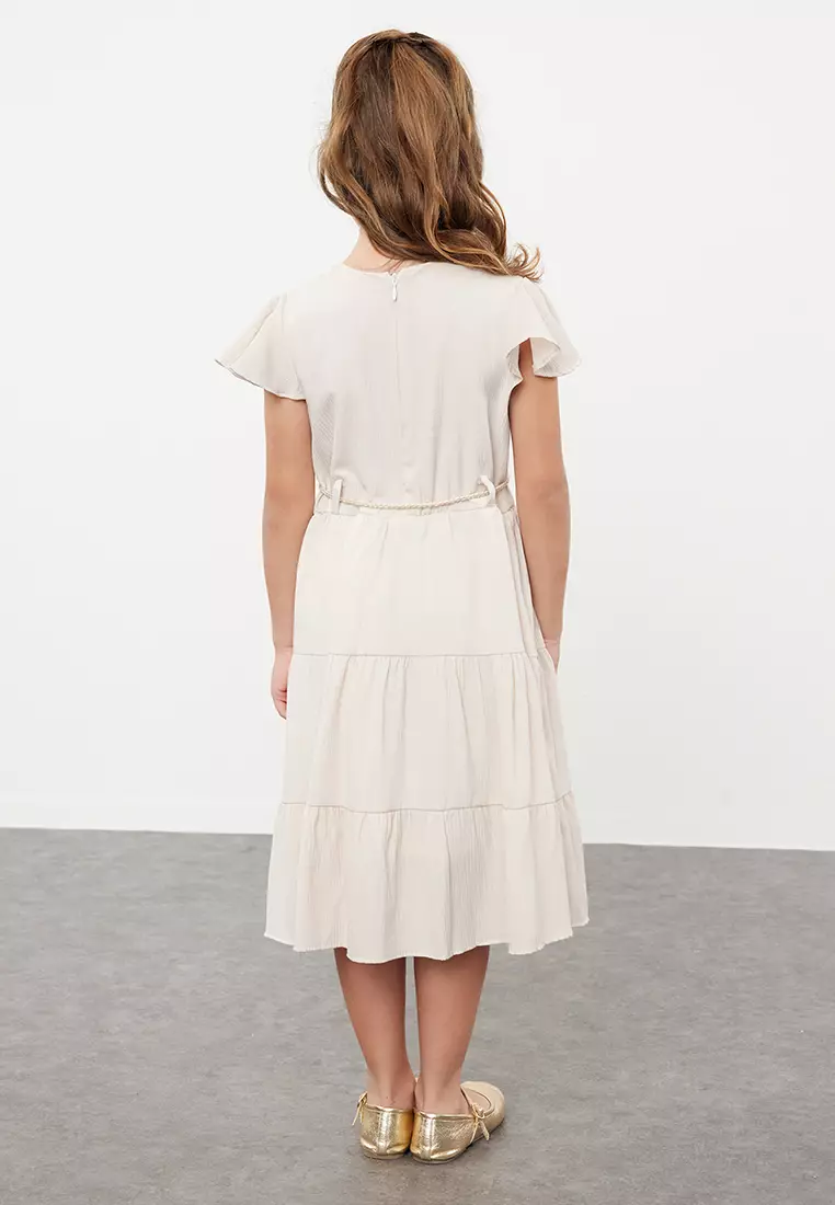 Belted Floral Applique Dress