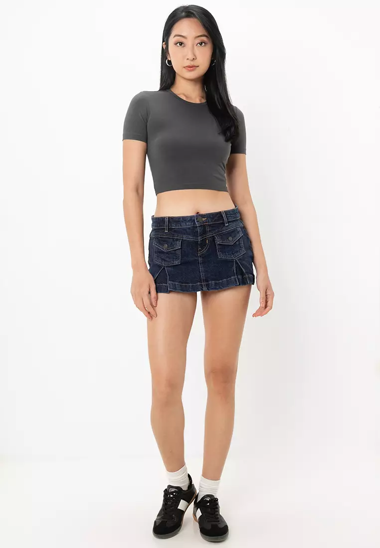 Micro Pleat Denim Skirt