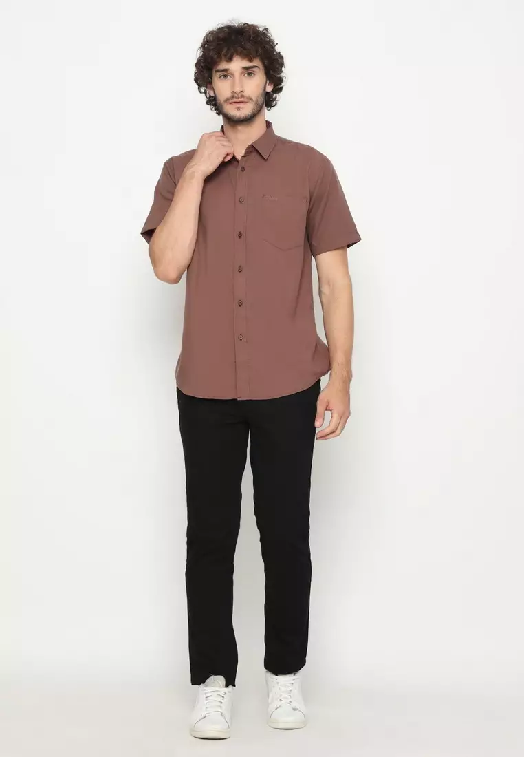 POLICE Kemeja Polos Basic Cotton Soft Rose Gold Regular Fit Pria