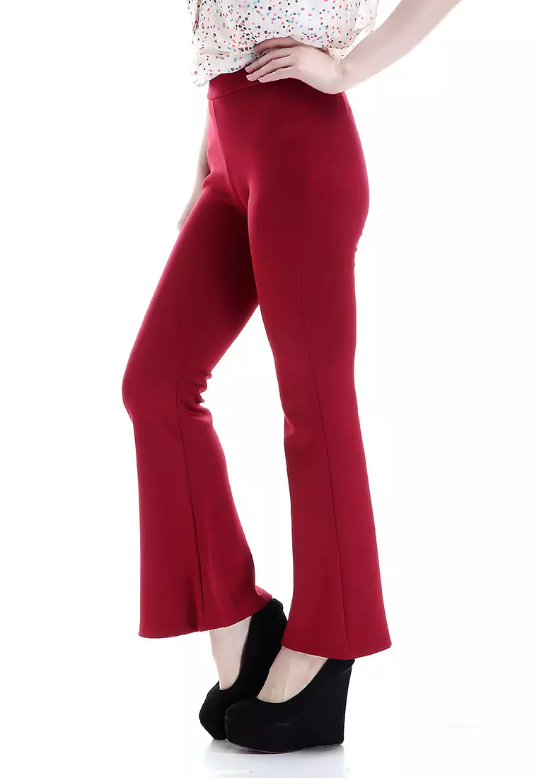Zahlee Celana Cutbray Wanita Long Pants Woman Highwaist Kasual Bawahan - Maroon