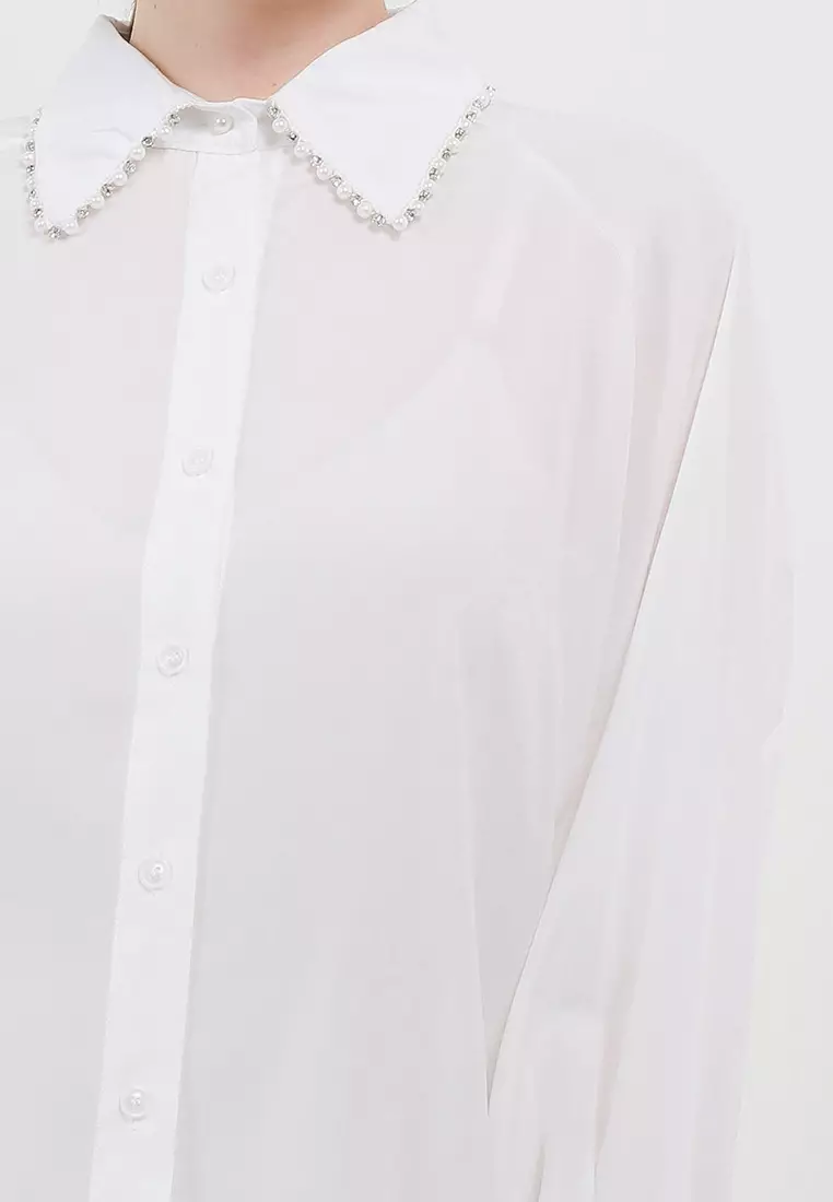 L/S Shirt W/ Pearl & Diamond On Collar