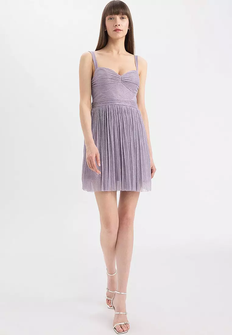 Shiny Pleated Mini Dress