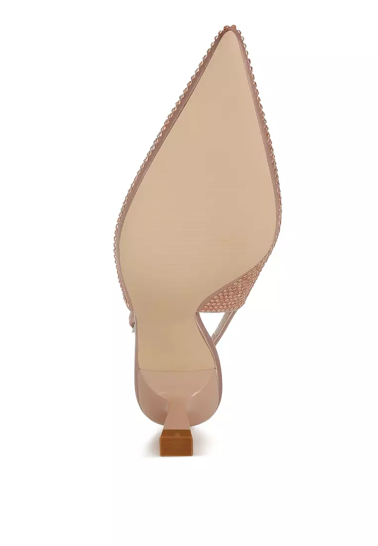 Rhinestones Embellished Slingback Sandals in Rose Gold