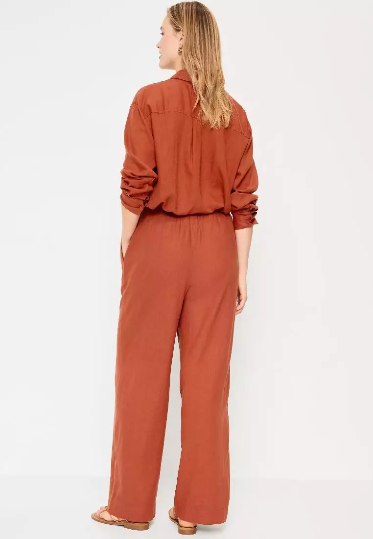 High-Waisted Linen-Blend Wide-Leg Pants