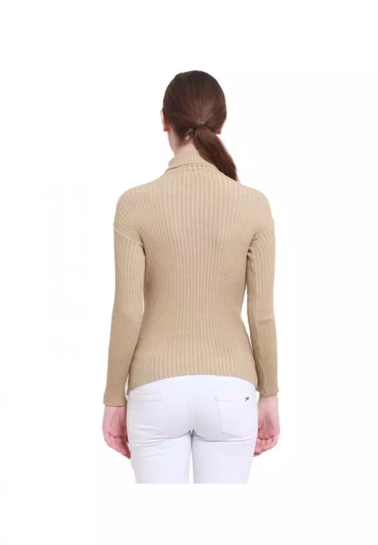 Misel Sweater Rajut Turtle Neck Long Sleeves Atasan Ribbed Wanita - Mocca