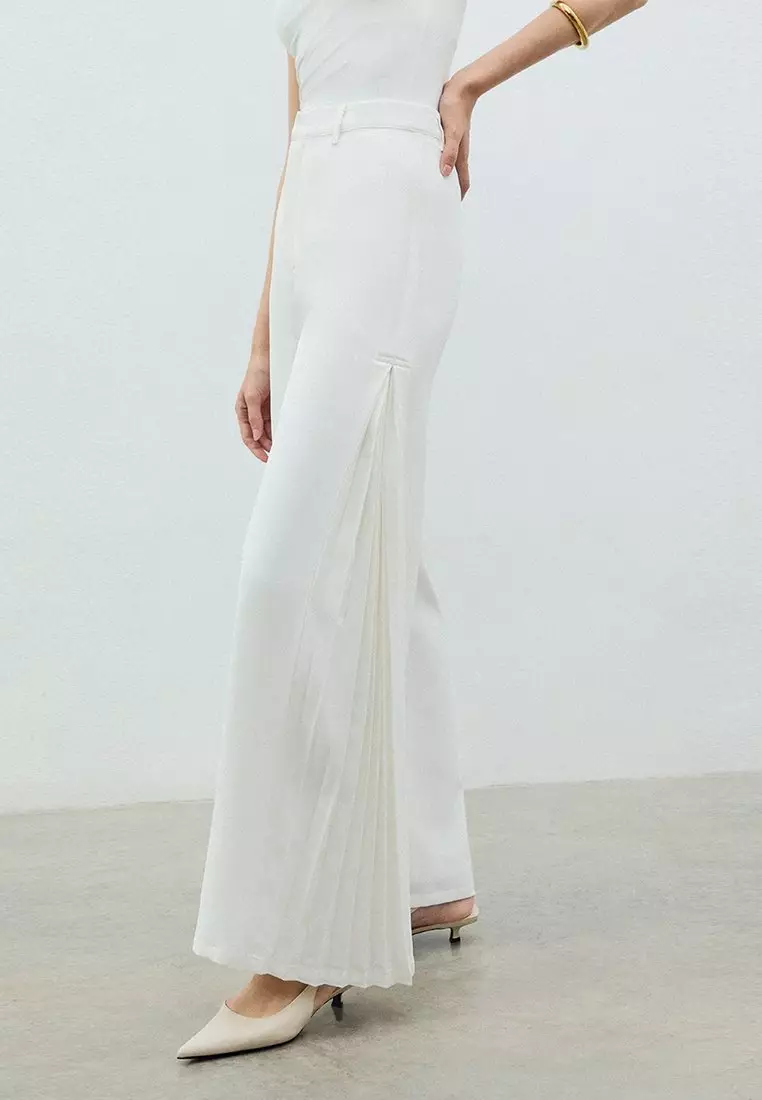 Side Pleated Pants - Ivory