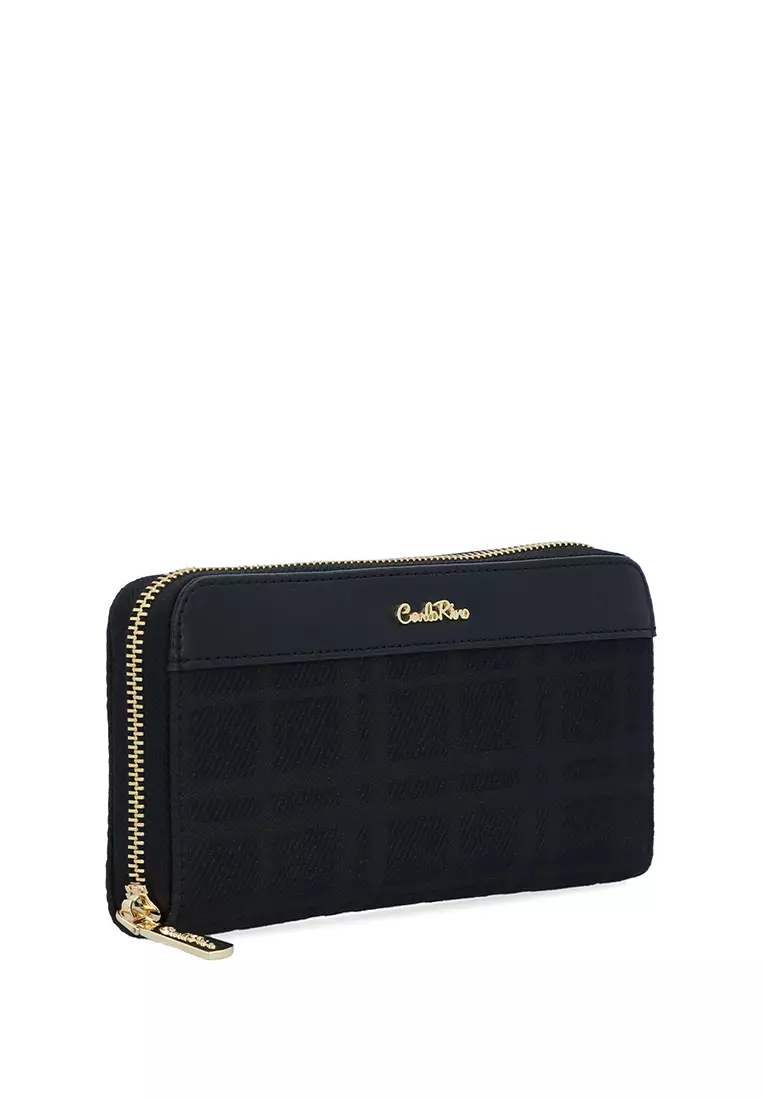 CR Brushed Plaid Zip Around Wallet - Black