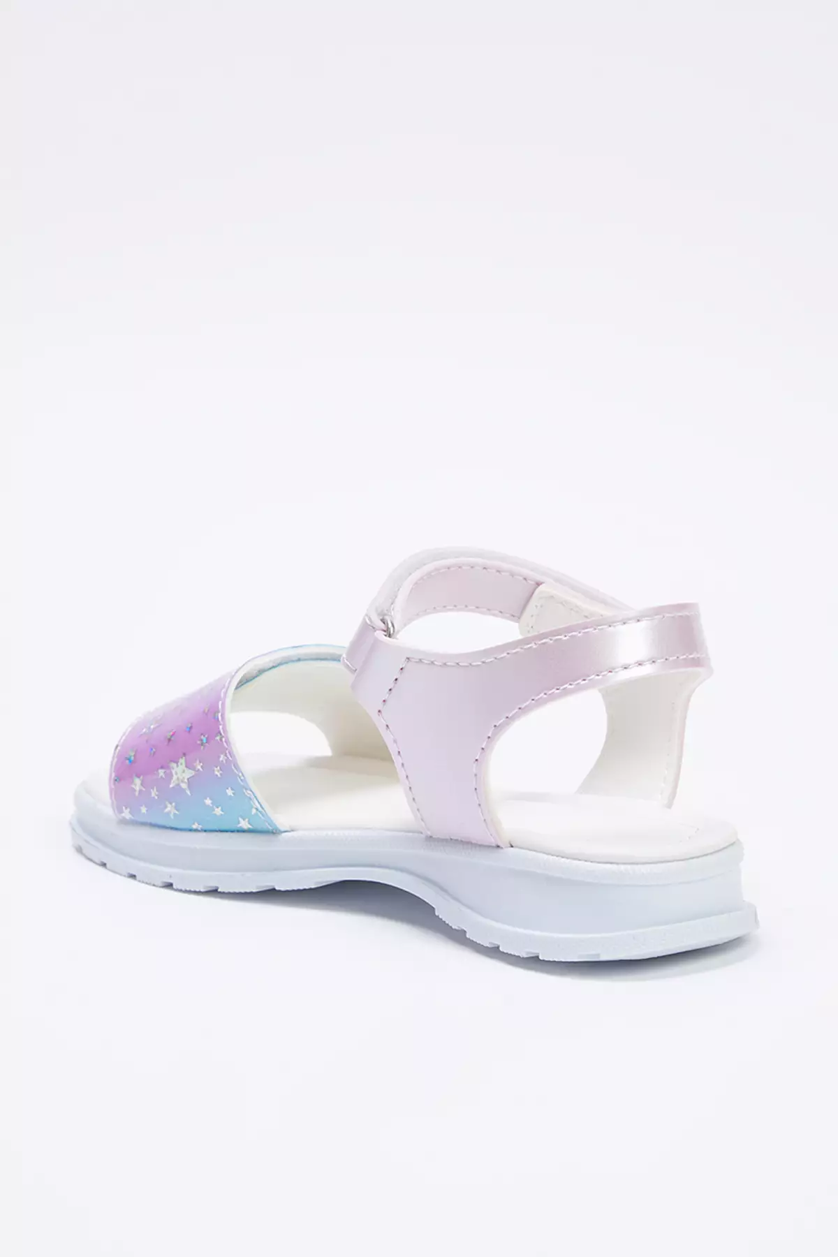 Lilac Star Detailed Velcro Strap Big Girl's Sandal