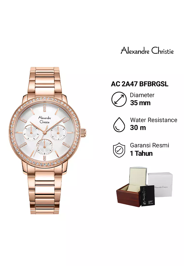 Alexandre Christie Jam Tangan Analog Wanita Rosegold Case Silver Dial - 2A47BFBRGSL