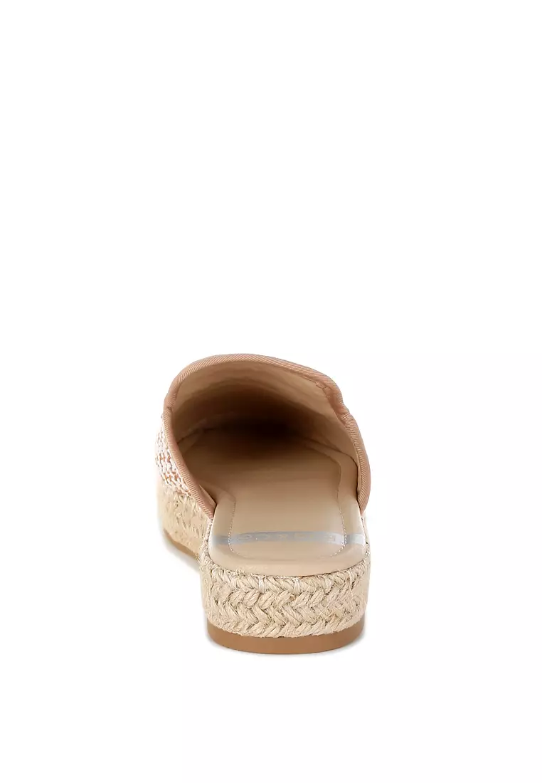 Raffia Slip-On Mules In Brown