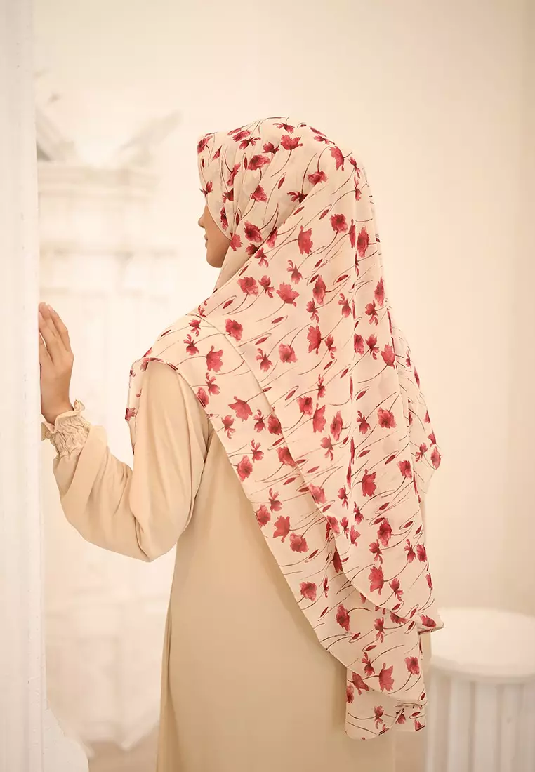 Fayra Khimar Motif Bergo | Hijab Motif Instan -  Ivory Cream