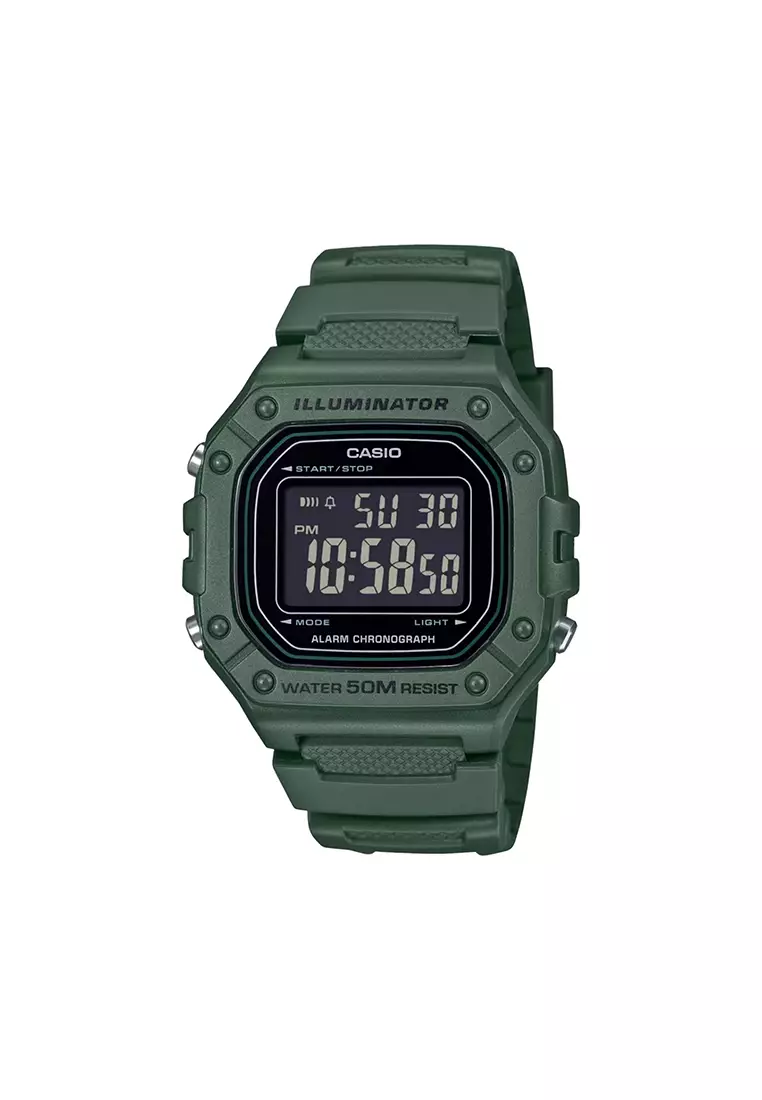 Buy Casio W-218H-3BV Men Digital Watch with Green Resin Band 2025