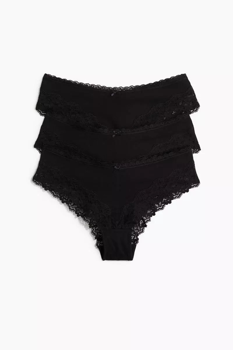 3-pack cotton and lace hipster briefs