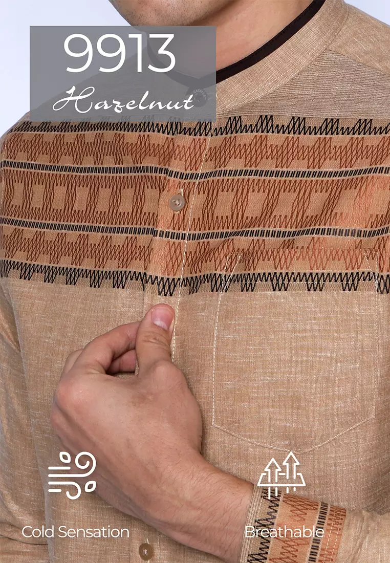 Casella Baju Koko Pria Lengan Panjang Horizontal Design | Koko Lengan Panjang Hadid 9913 Hazelnut