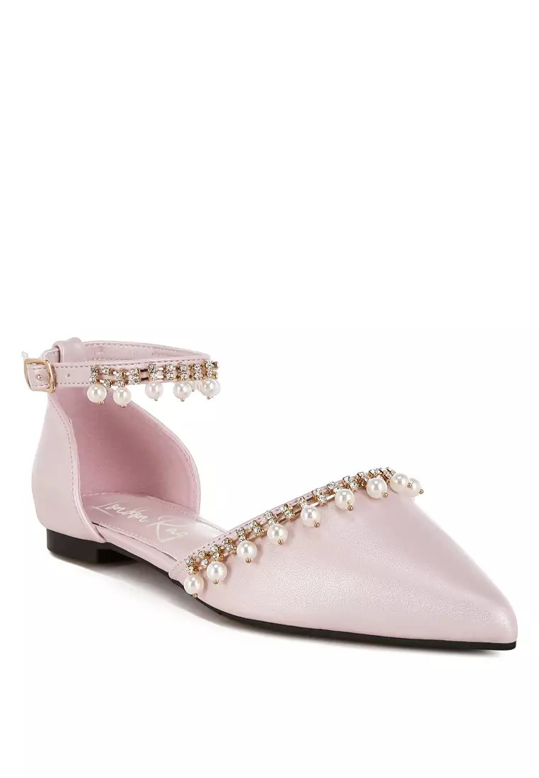 Sandal Datar Tali Pergelangan Kaki Mutiara & Berli