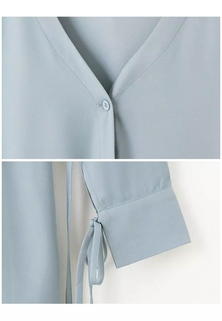 Wrinkle-Resistant Long Sleeve Maxi Dress with V-Neck and Button-Down Front [DA9989]