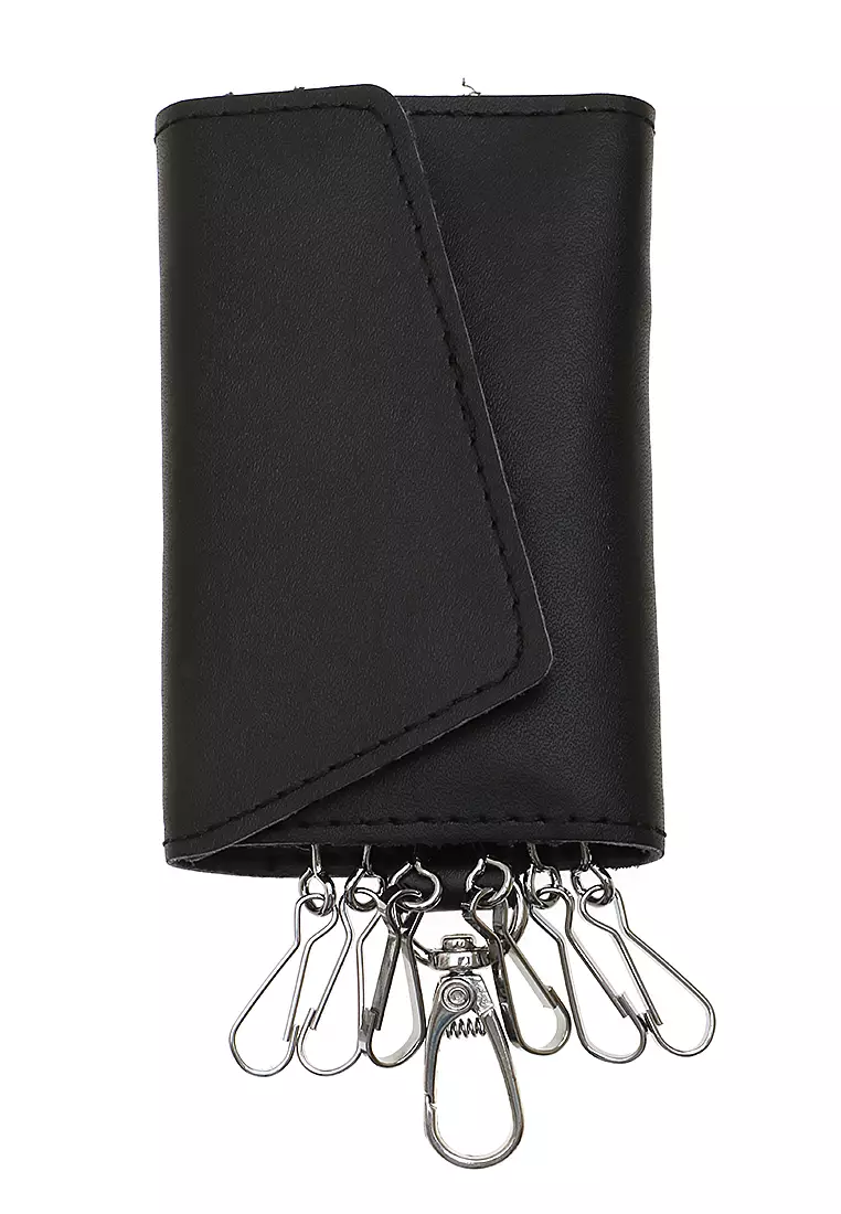 Elgreno Dompet Gantungan Kunci Mobil Purse Fashion 6 Key Slots Material Kulit Leather ORIGINAL - Black