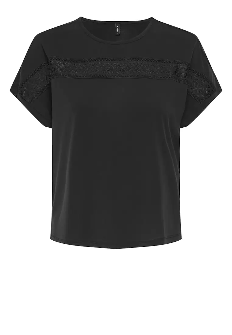 Short Sleeve Jersey Lace Panel Top