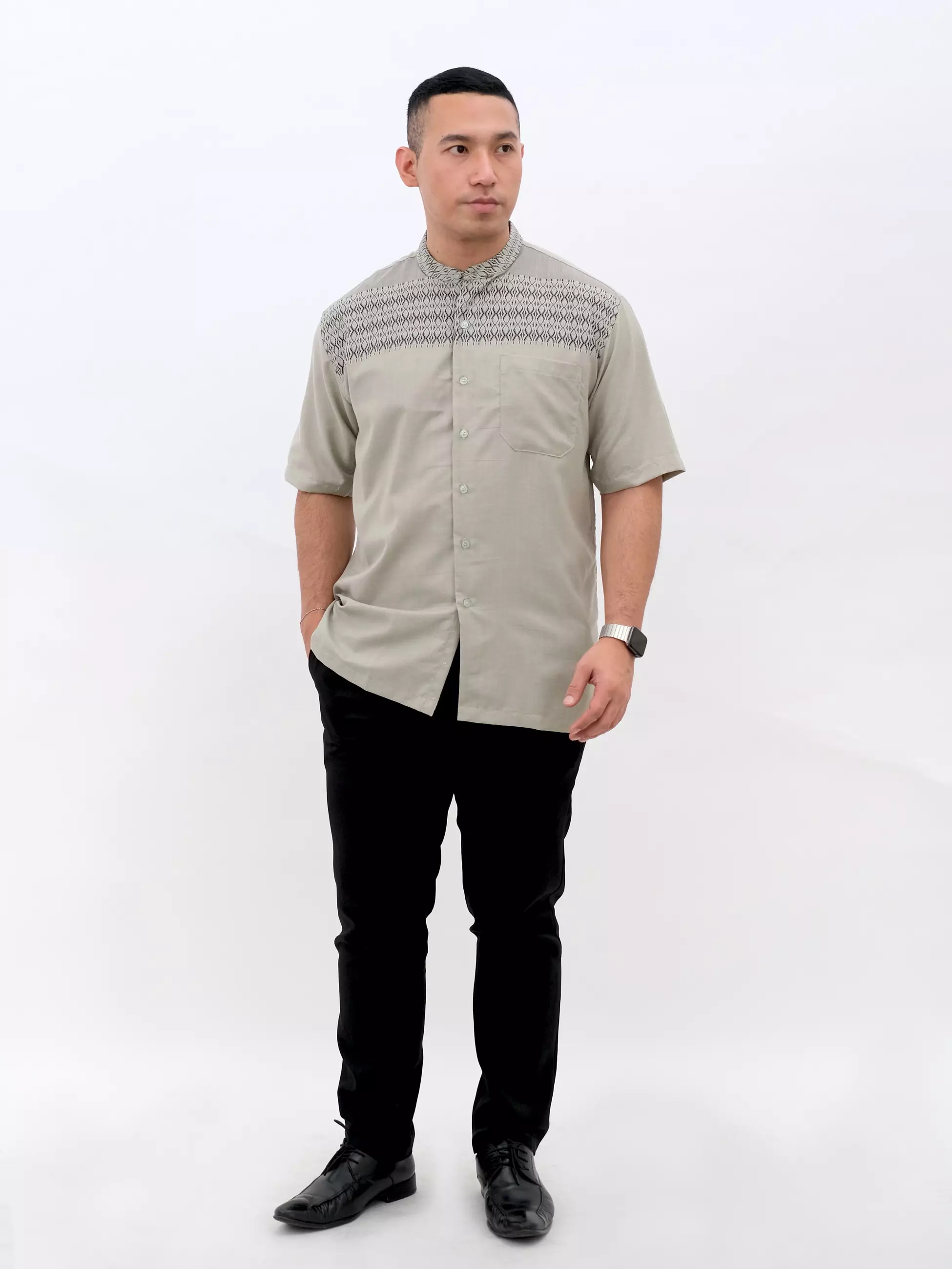 Kemeja Koko Lengan Pendek Hijau Muda Motif 50418