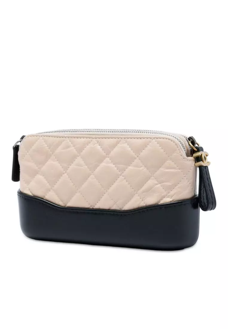 Pre-Loved Chanel Bicolor Aged Calfskin Gabrielle Double Zip Clutch With Chain