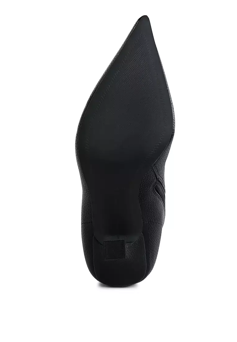 Pleather Pointed Toe Ankle Boots in Black