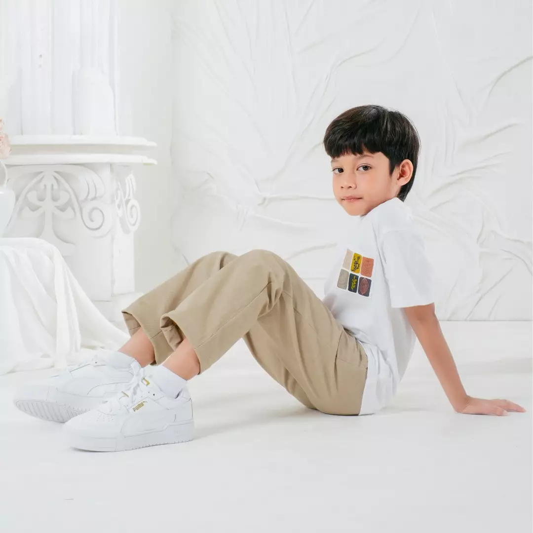LEAF T-Shirt Boy White - Baju Kaos Anak Lengan Pendek - Bahan 100% Cotton