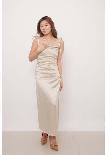 sage green satin dress