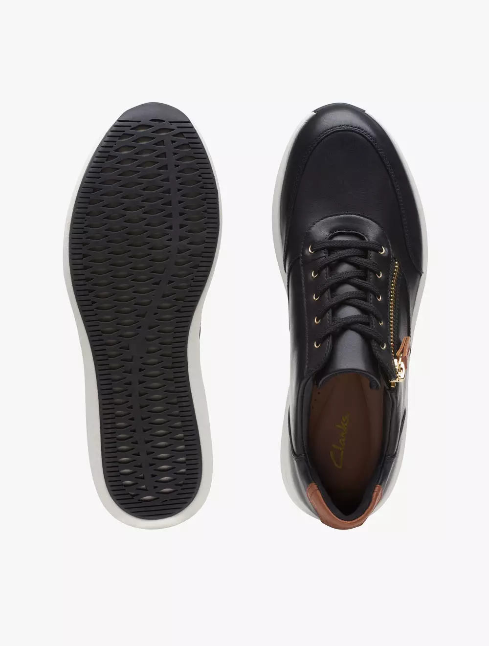 Clarks Un Rio Zip Women's Sneakers- Black Leather - Black