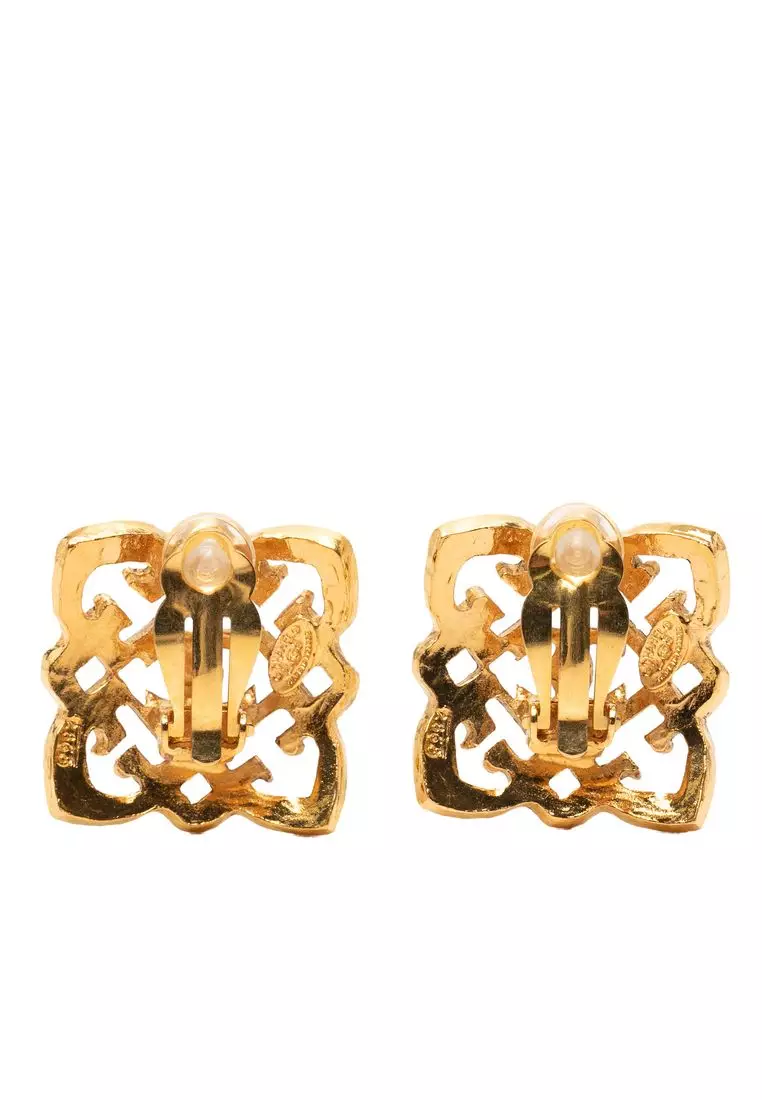 Pre-Loved Chanel Gold Plated Cc Square Clip On Earrings