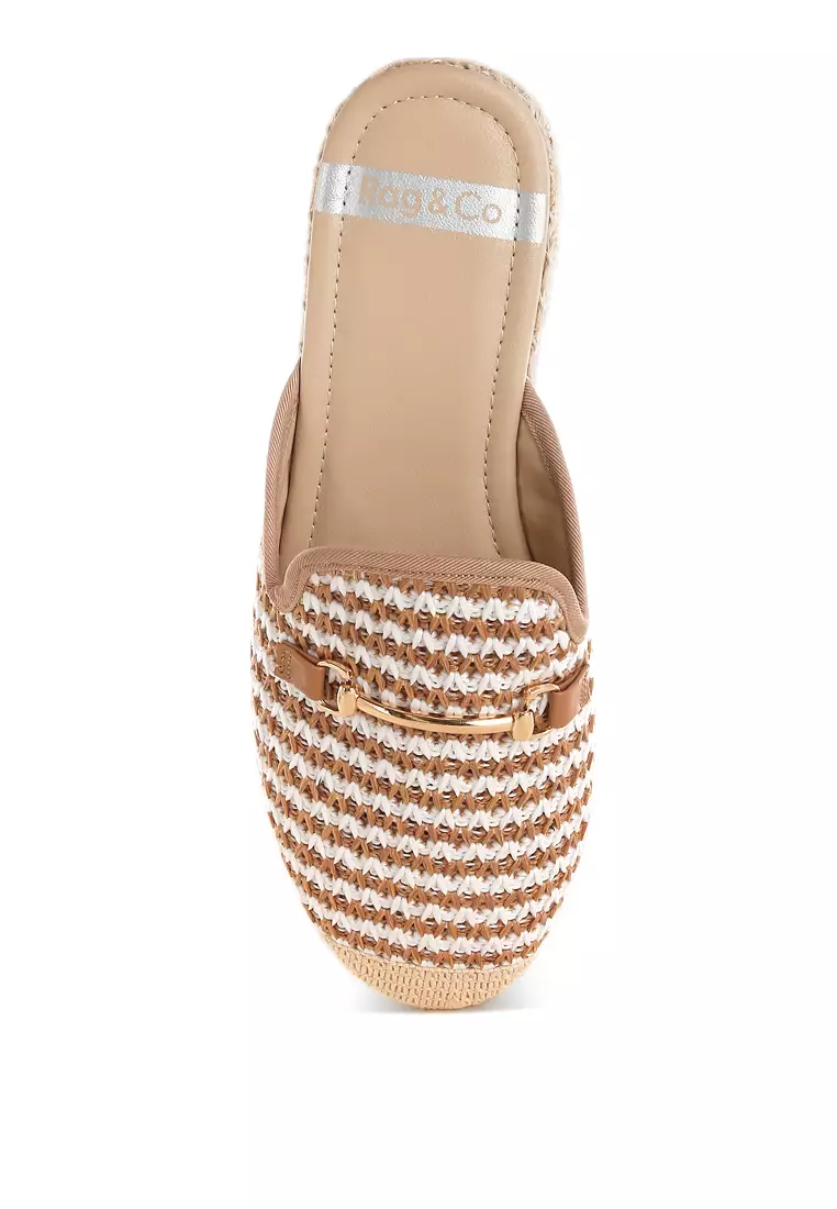 棕色拉菲草一腳蹬穆勒鞋