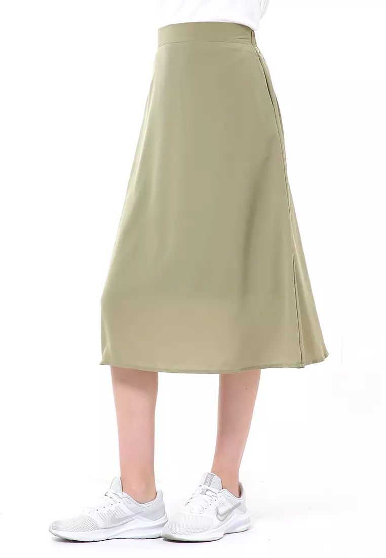 Trisha Rok Midi Wanita Model A-Line Simple Palin Motive Material Crepe ORIGINAL - Olive