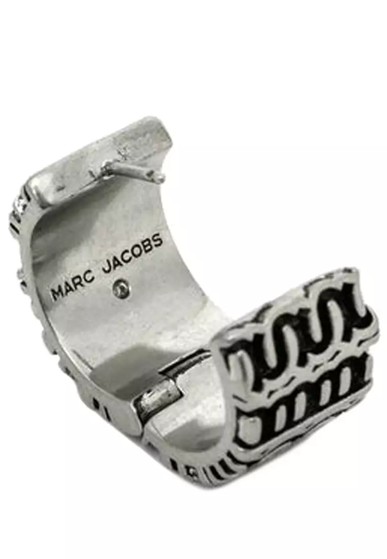 The Monogram Engraved Hoops Earrings in Aged Silver 2P3JER001J15