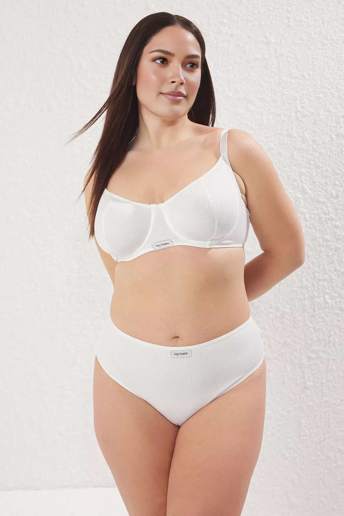 White Slogan Embroidery Detail Knitting Camisole Plus Size Lingerie Set