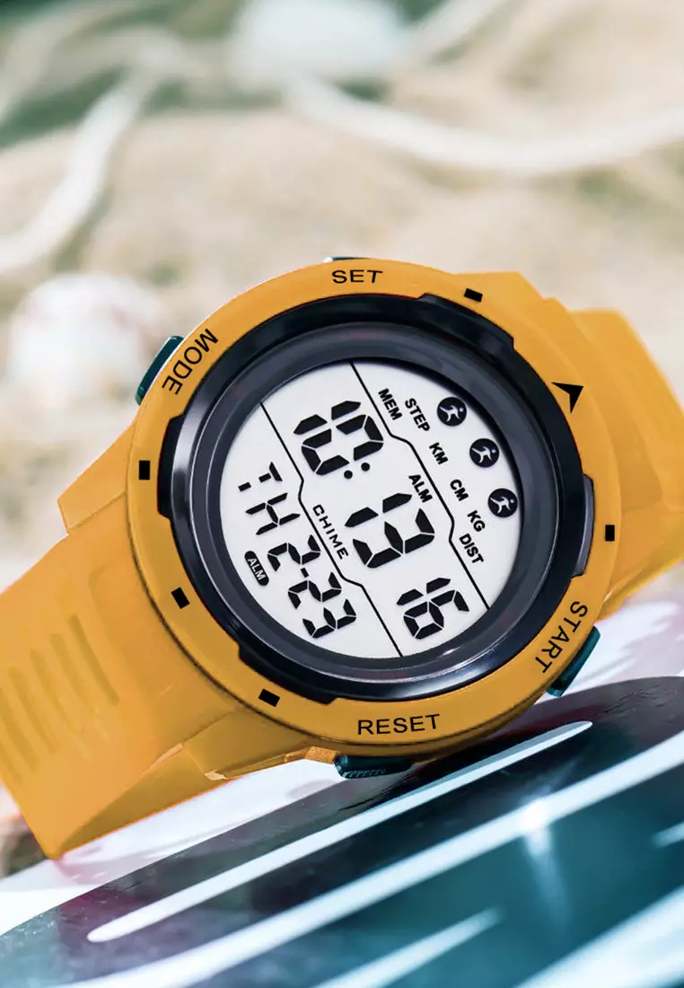 Jam Tangan Pria Digital Olahraga Mode Tali Silikon Alarm Jam Tangan Cowok yellow